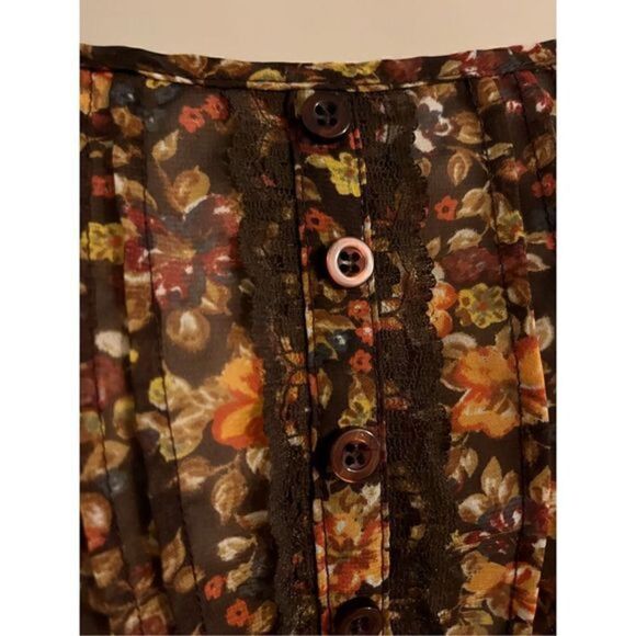 Pink Rose Rayon Brown Floral Long Sleeve Top. Size Medium - Picture 4 of 6